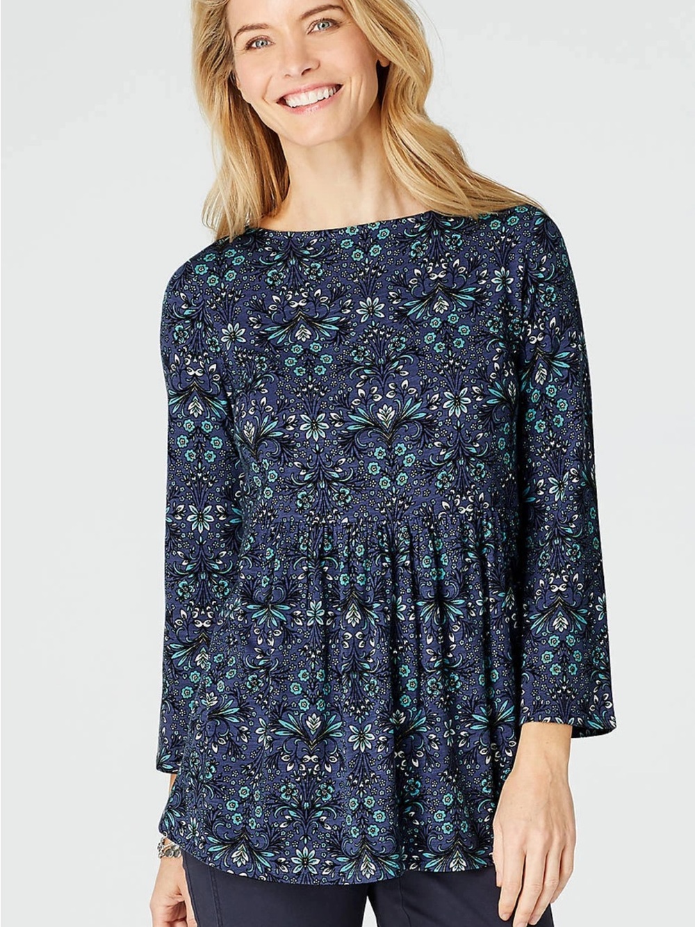 J Jill Floral Peplum Bell Sleeve Top
